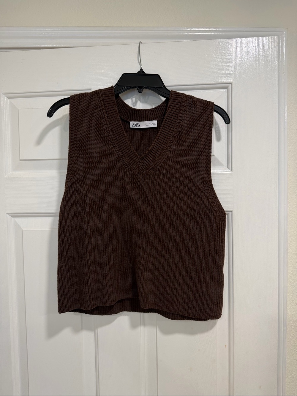 Zara Chocolate Brown Knit V-Neck Sweater